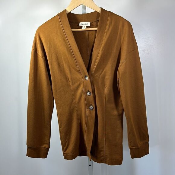 OPEN EDIT Women’s Button Front Sweatshirt Cardigan Brown Size Extra Small - Picture 3 of 9